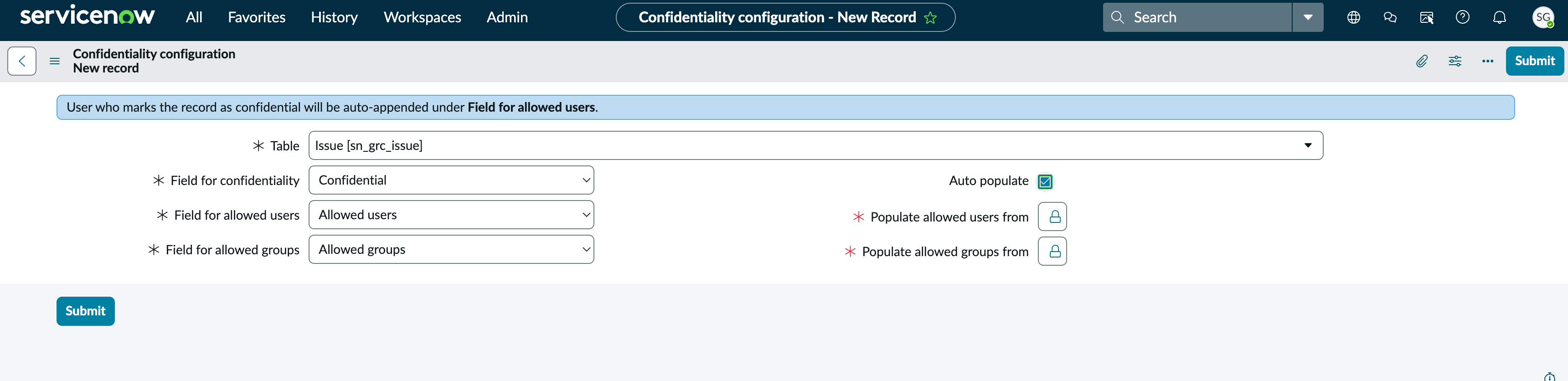 Confidentiality configuration record.