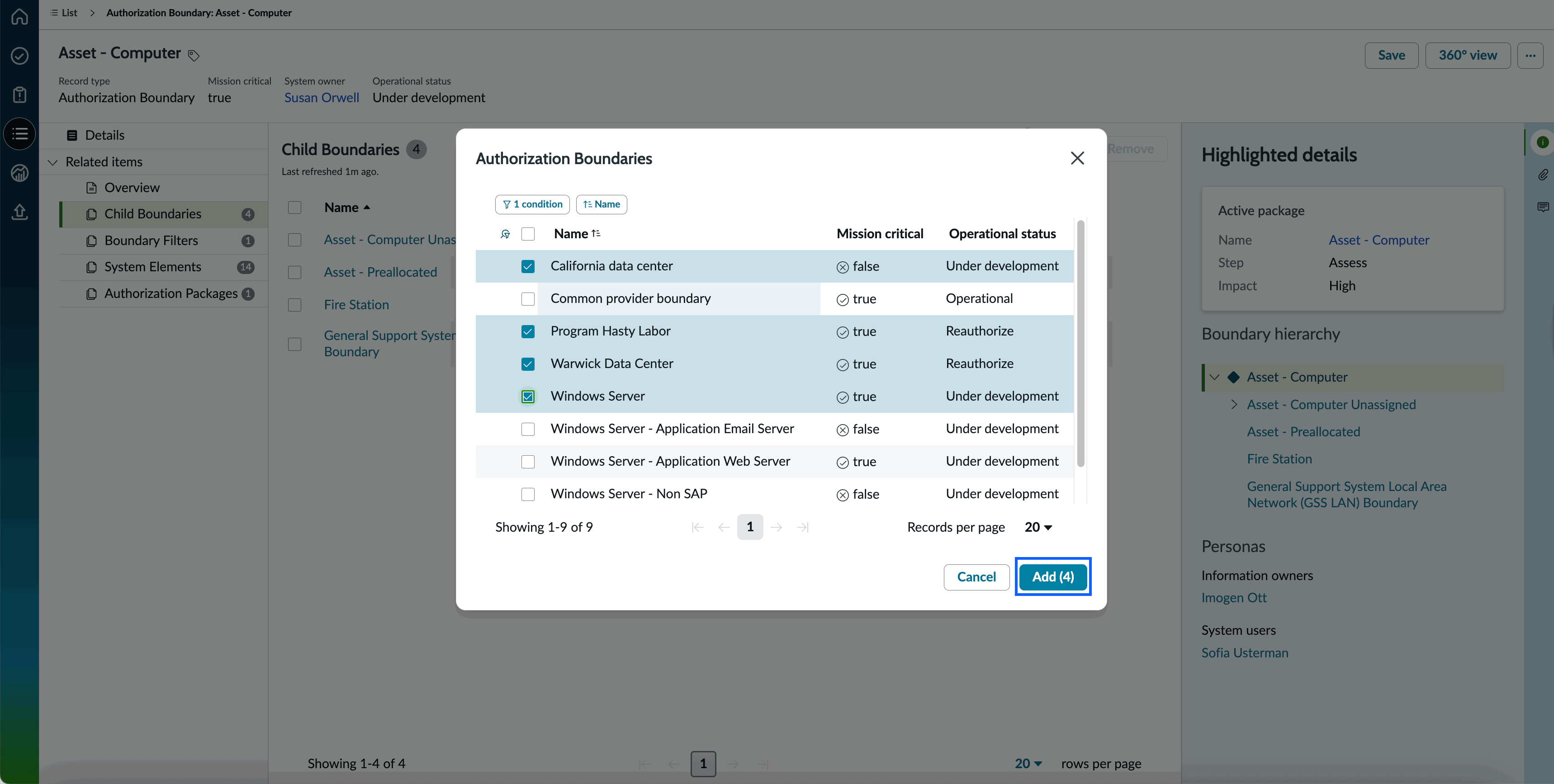 Adding Child Authorization Boundary.