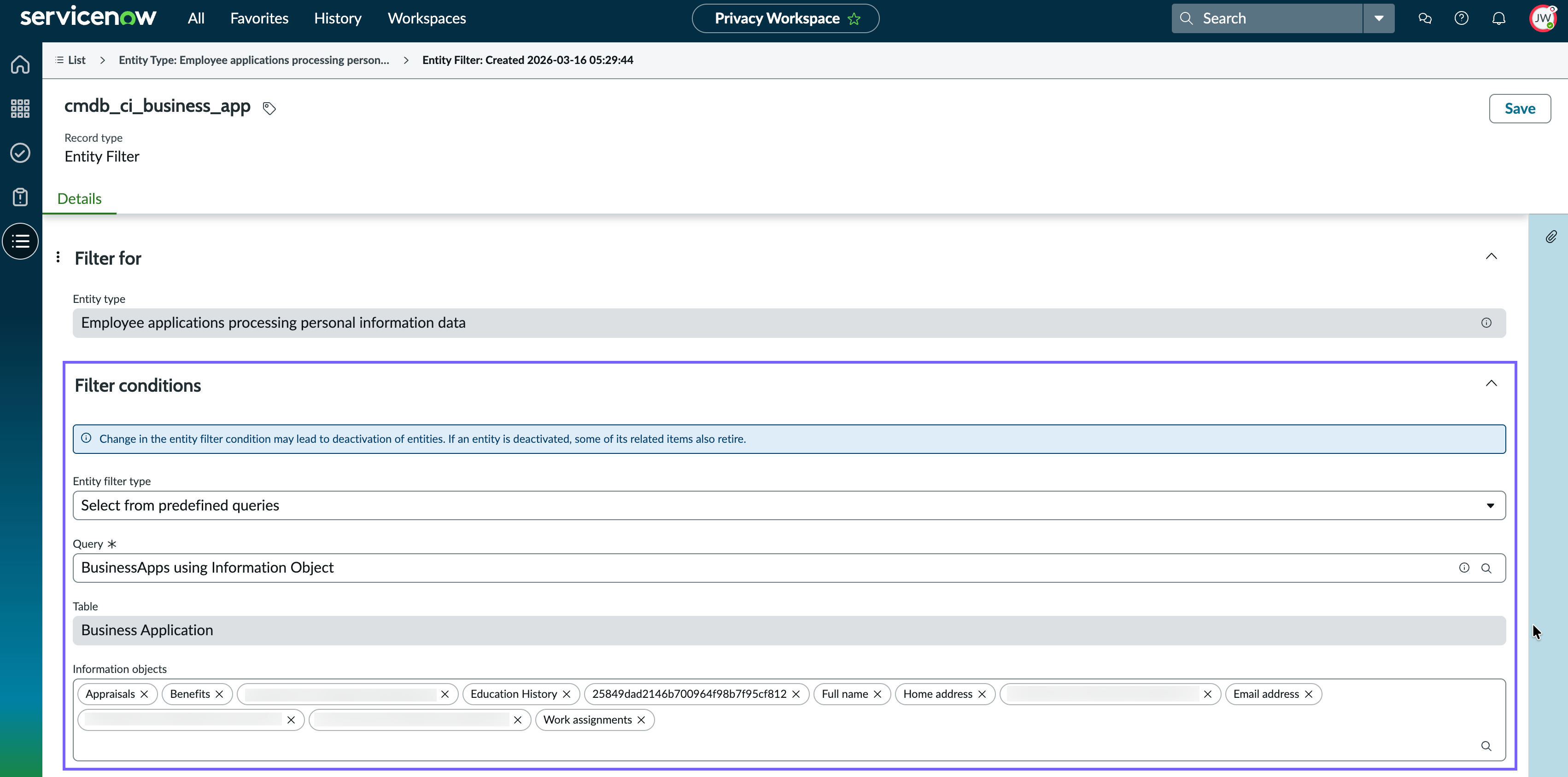 Predefined queries with associated information objects.