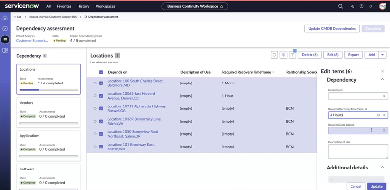 Update the RTO for multiple dependencies.