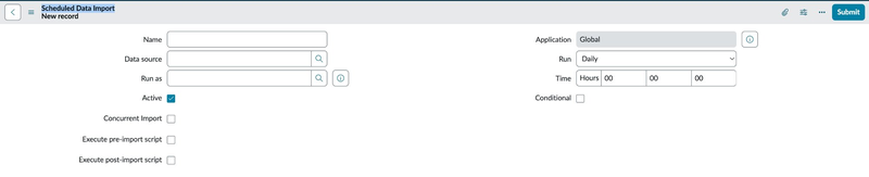 Scheduled Data Import form.