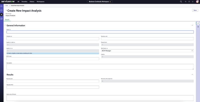 Create New Impact analysis form.