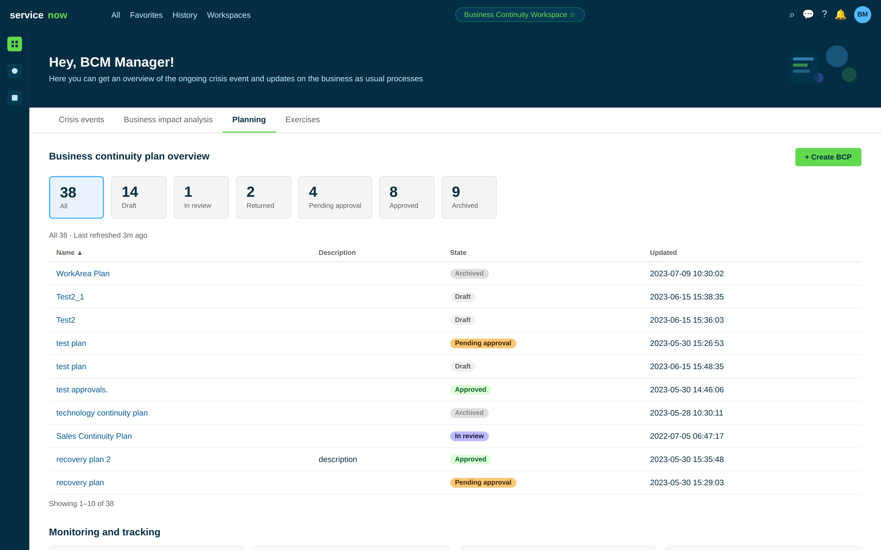 Planning tab in the Home page.