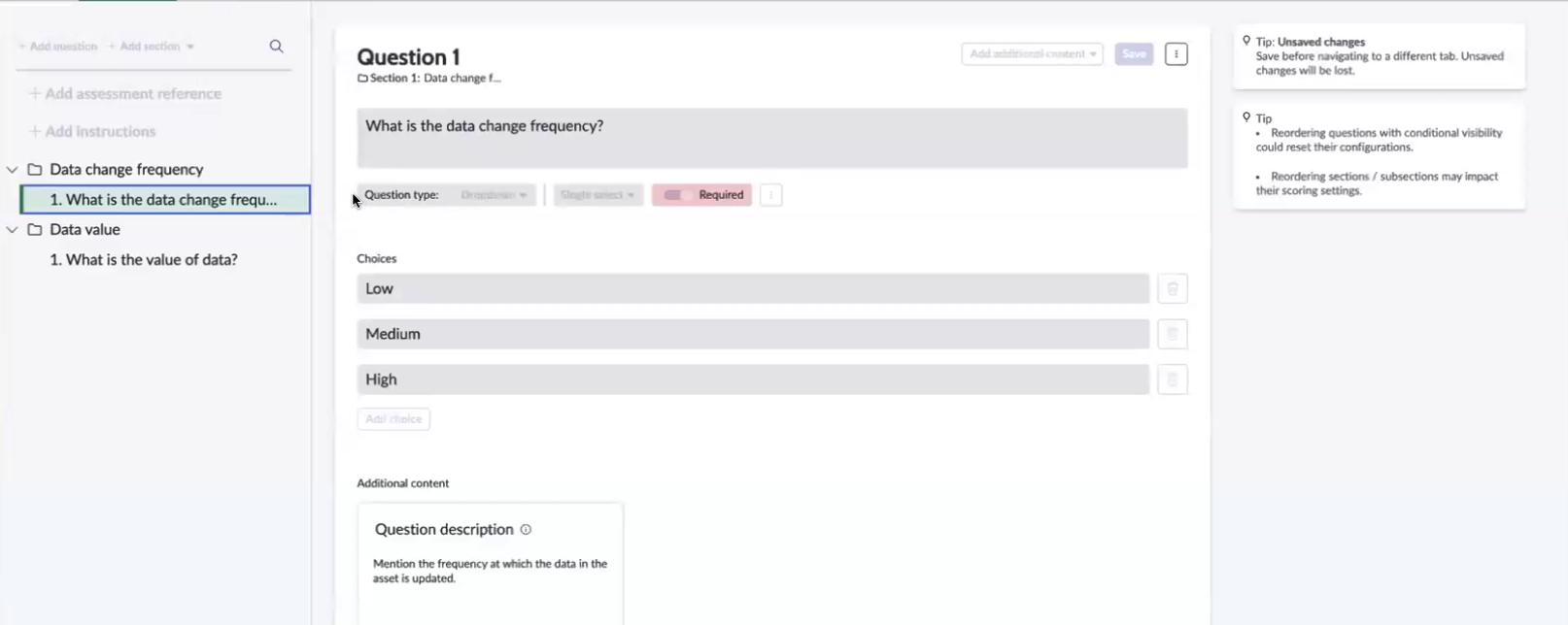 Example showing questions displayed in an assessment.