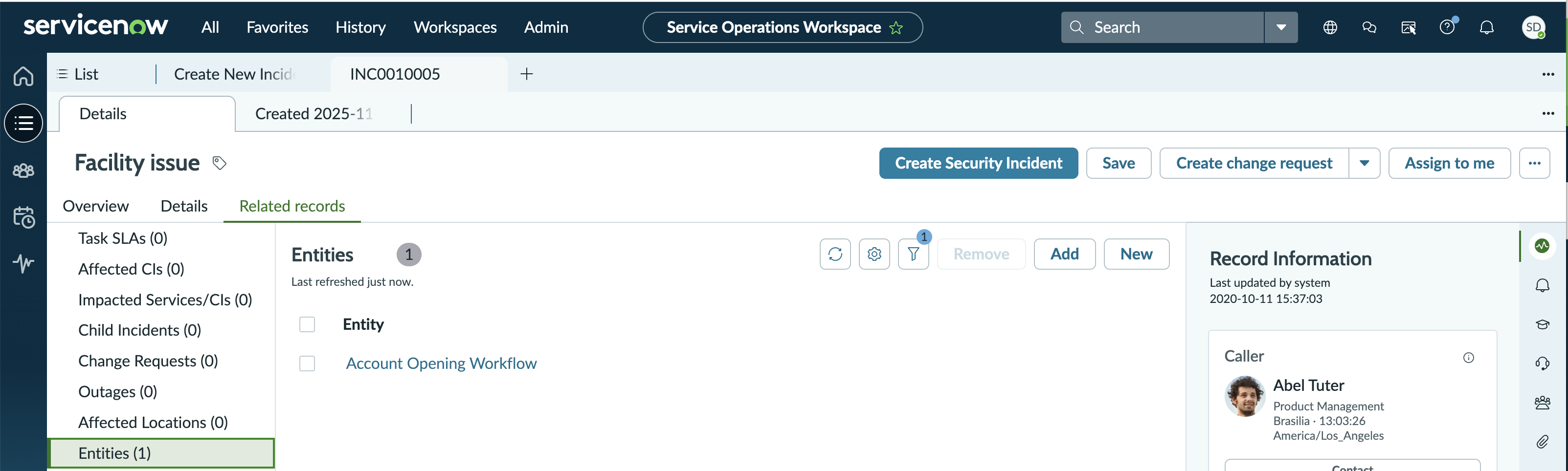 Example showing an entity added to an incident.