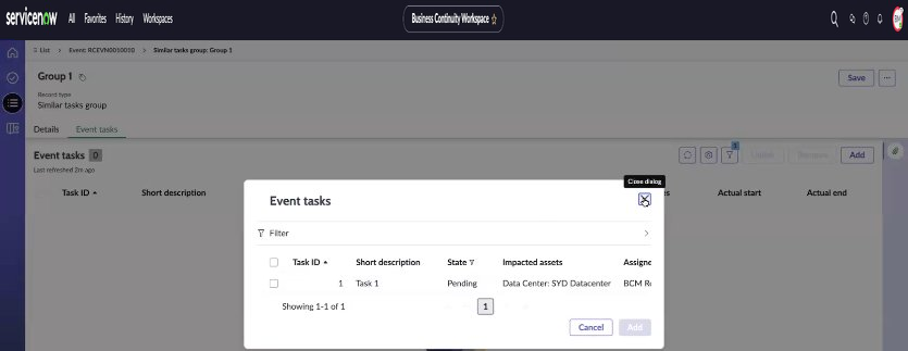 Event tasks tab in the group.