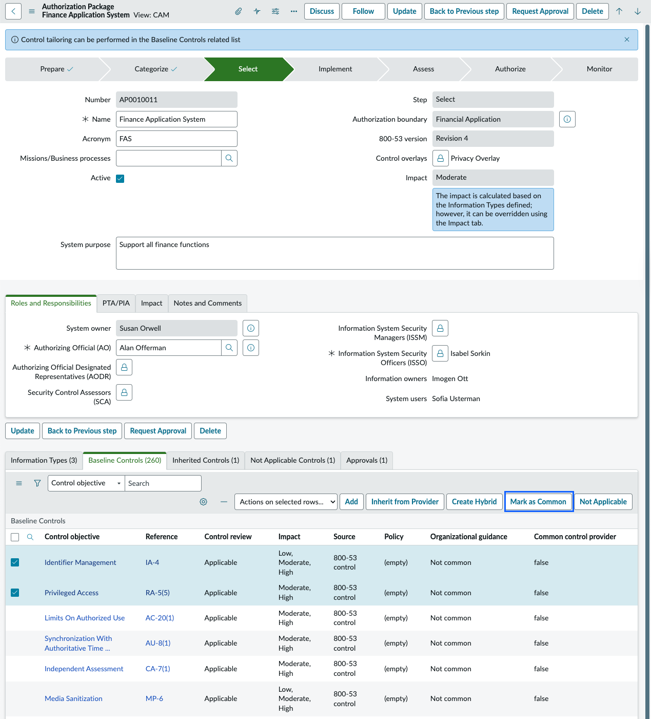 Common baseline controls.