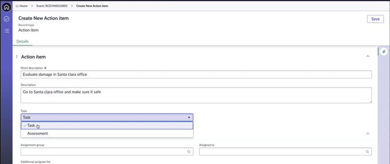 Create New Action item.