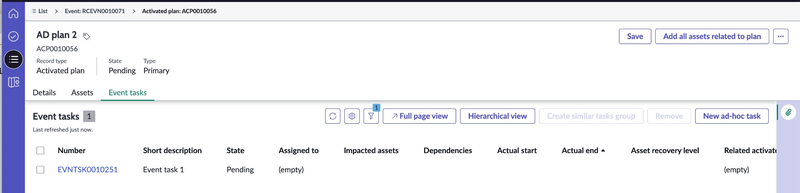 Asset Recovery Level&nbsp;column in event task.