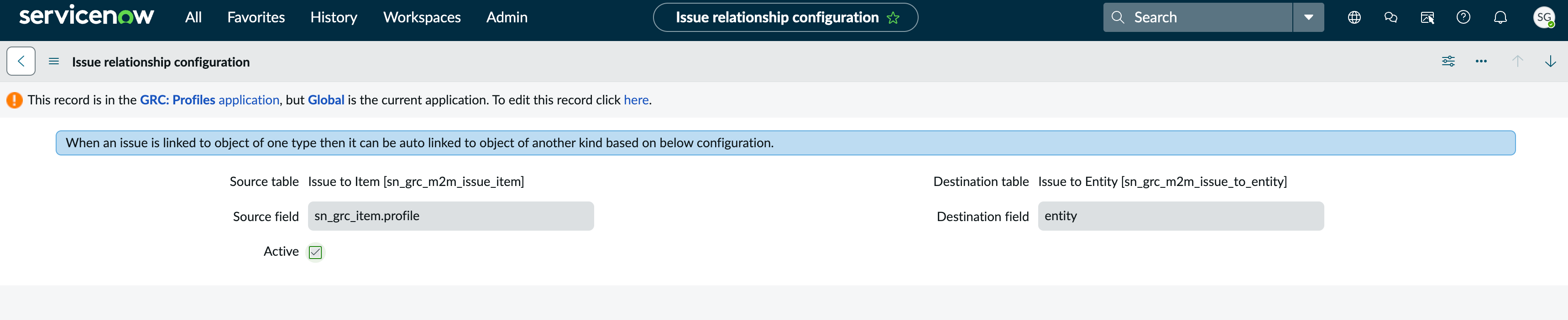 Issue relationship configuration form.