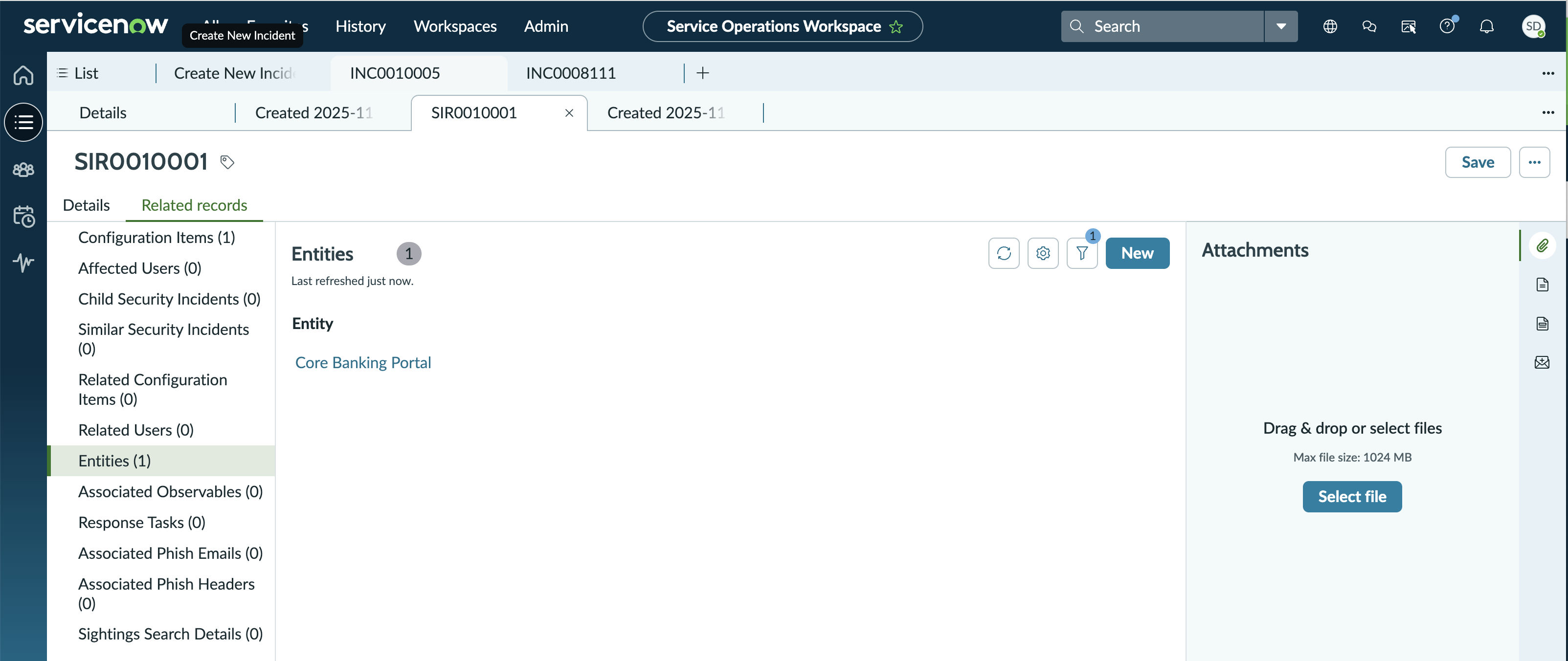 Example showing how an entity is displayed in the related record.