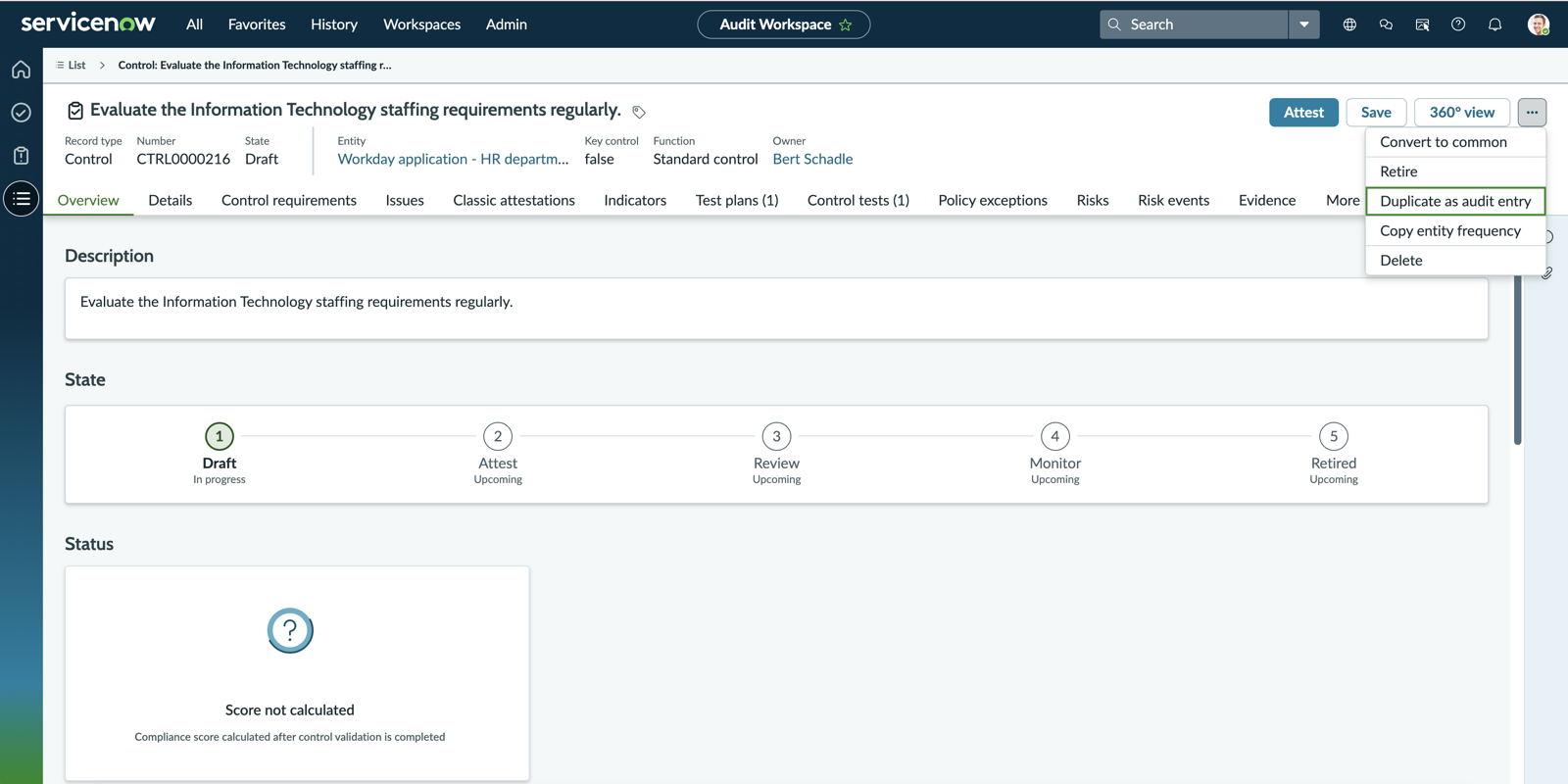 Duplicate as audit entry option on the record page.