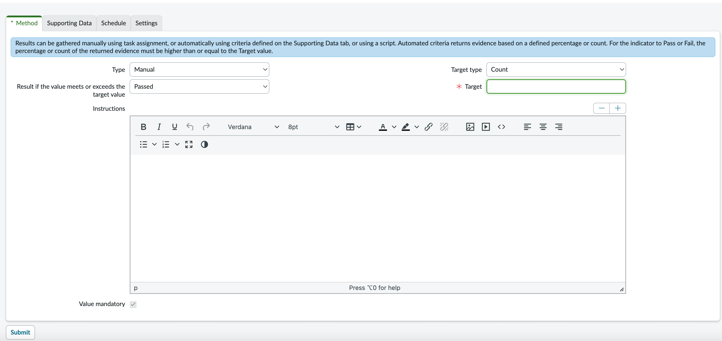 Indicator template collection method