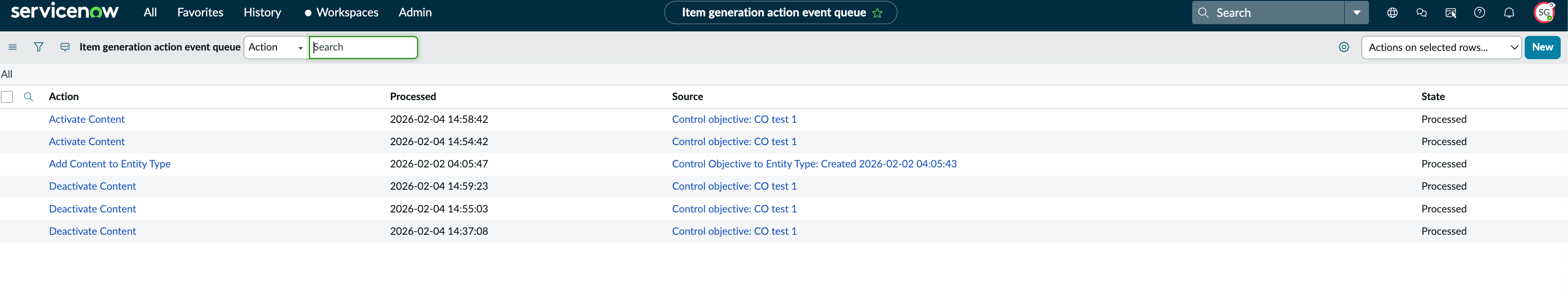 Item generation action event queue.