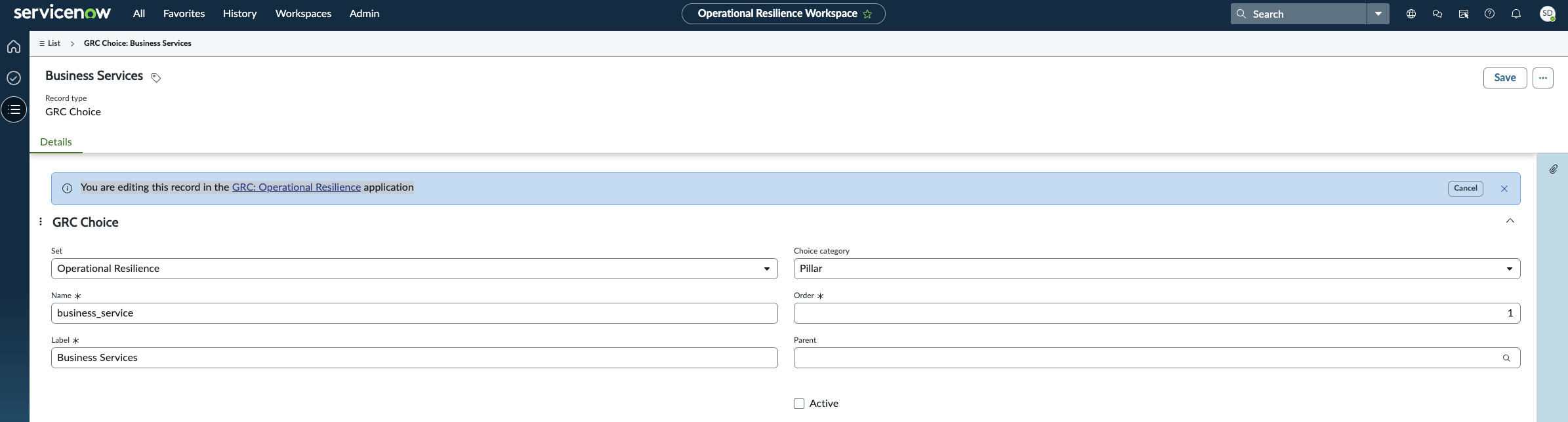 Activate the Business Services pillar.