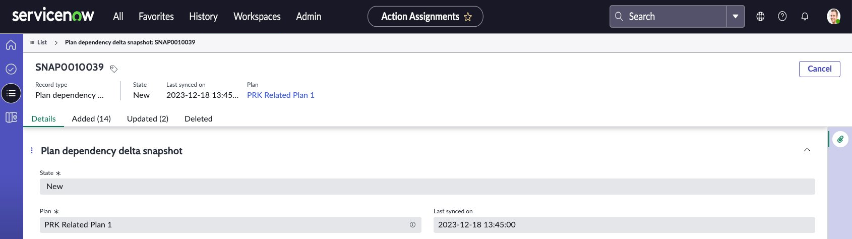 Plan snapshot record.