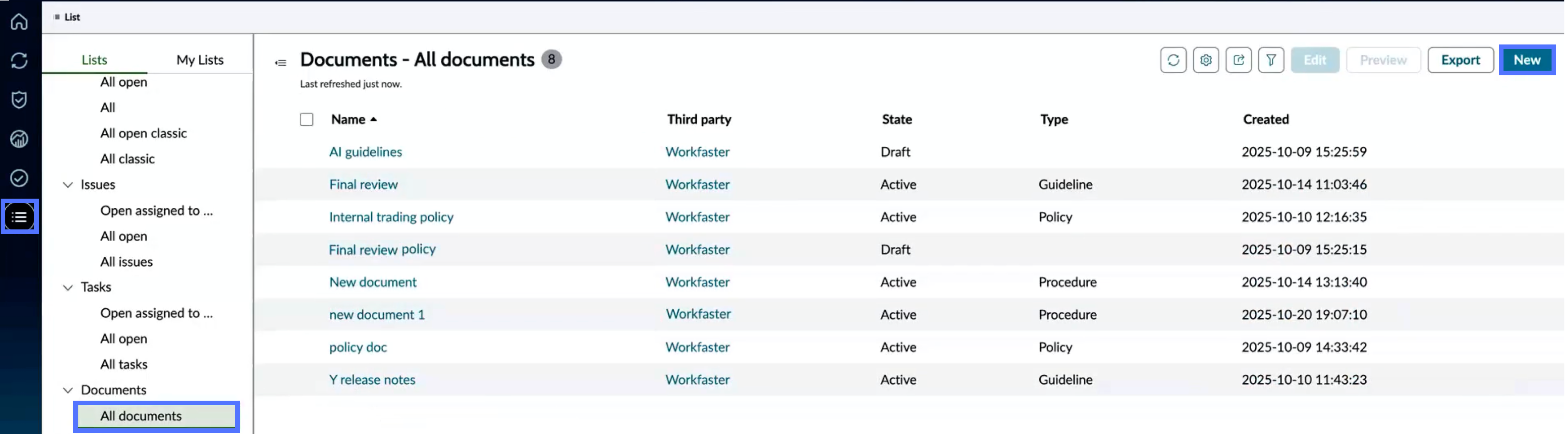 Documents module in the Vendor Management Workspace.