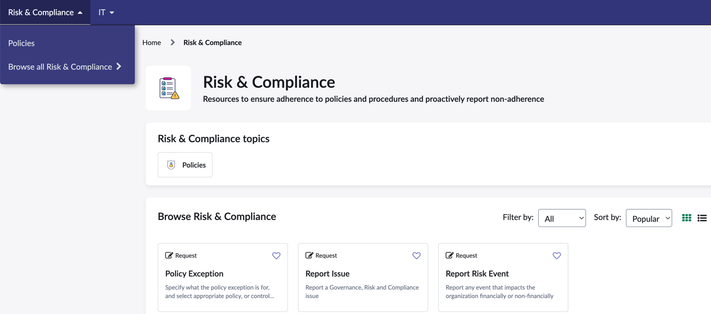 GRC compliance tasks from employee center.