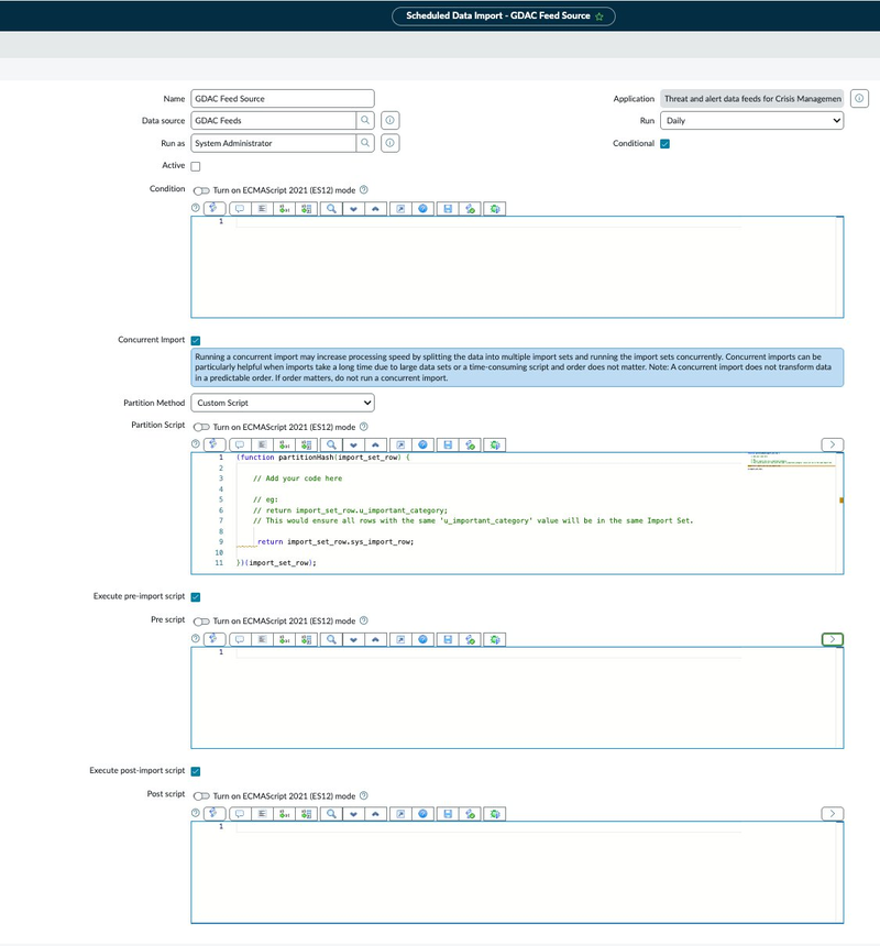 Sample scheduled data import record.