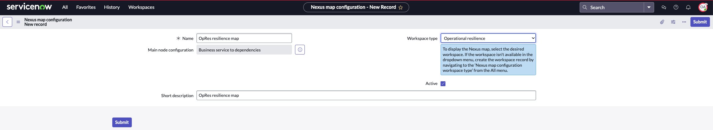 Nexus map configuration new record.