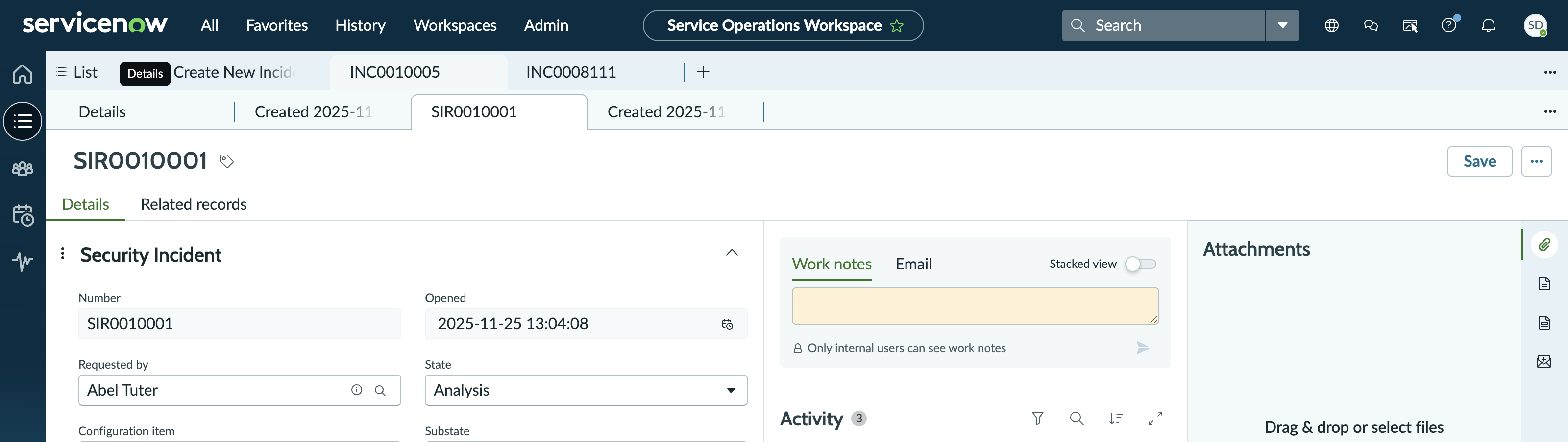 Security incident created from an incident record.
