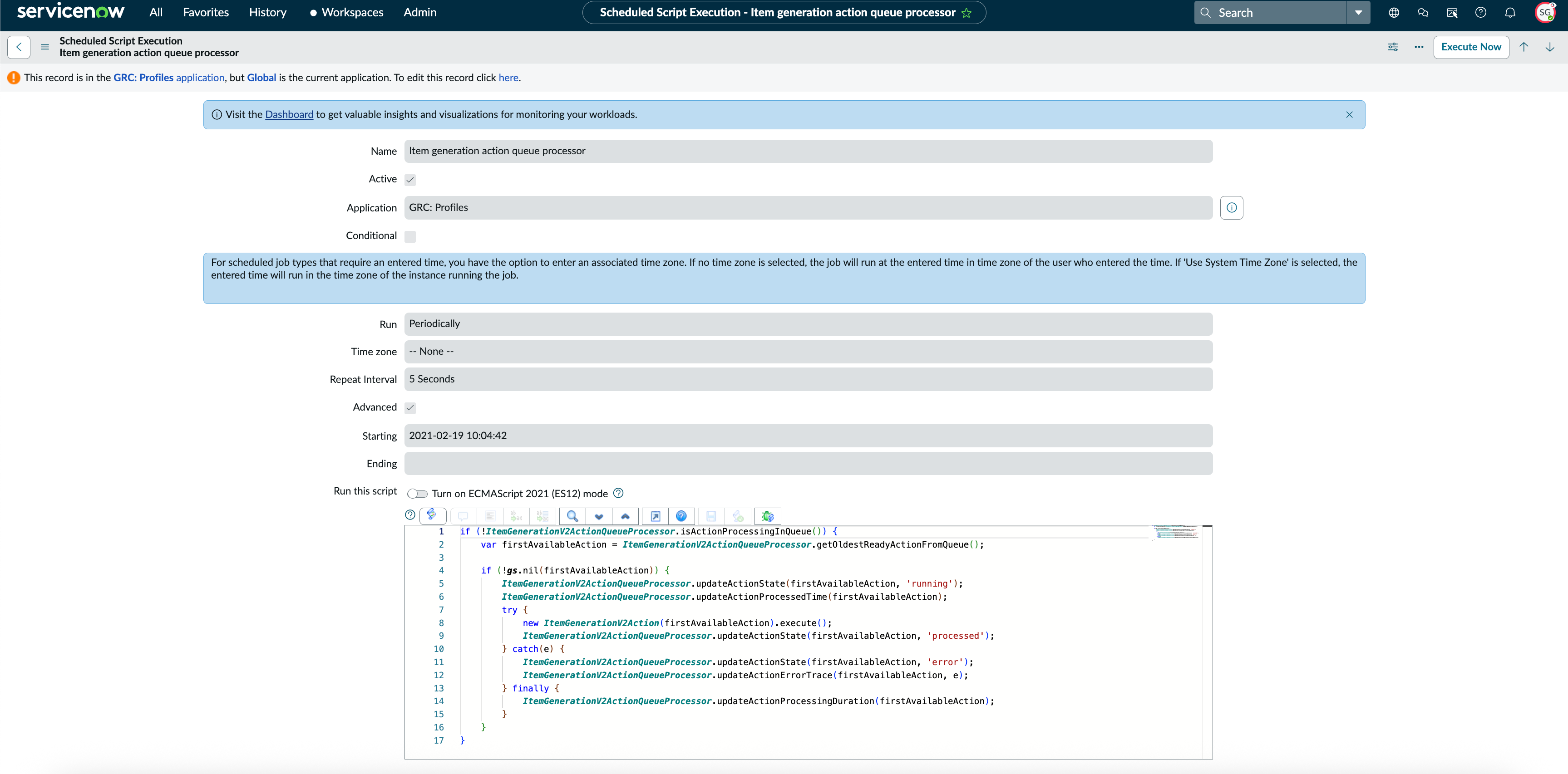 Configure the frequency of the scheduled job.