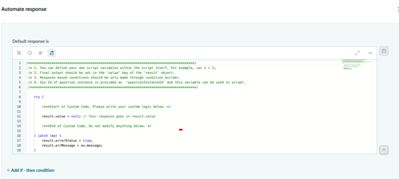 Setting up a default response for a question using a script.