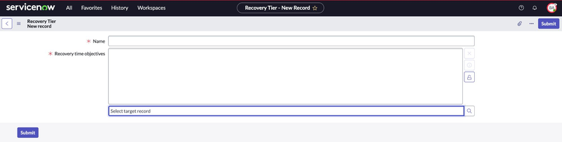 Recovery tier and its recovery time objective.