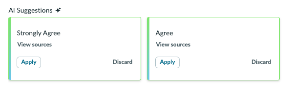 An AI suggestion card showing Apply and Discard options.