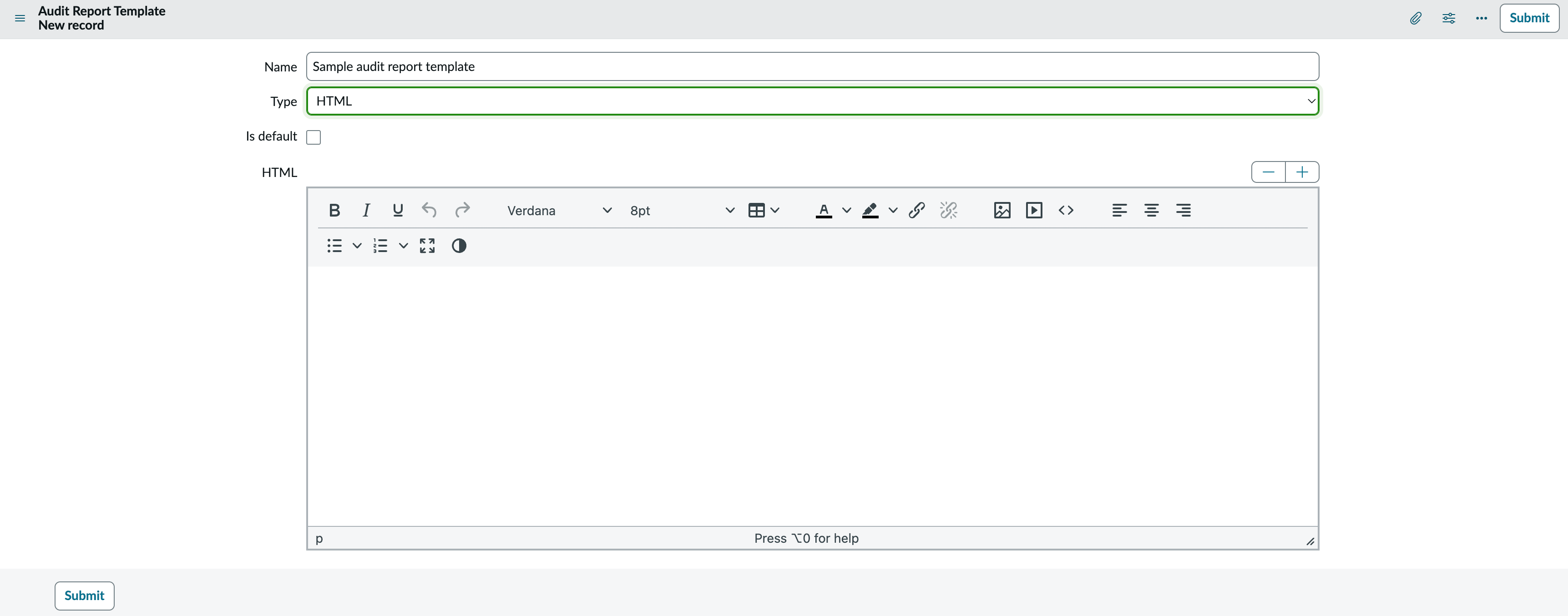 HTML code for audit report template.