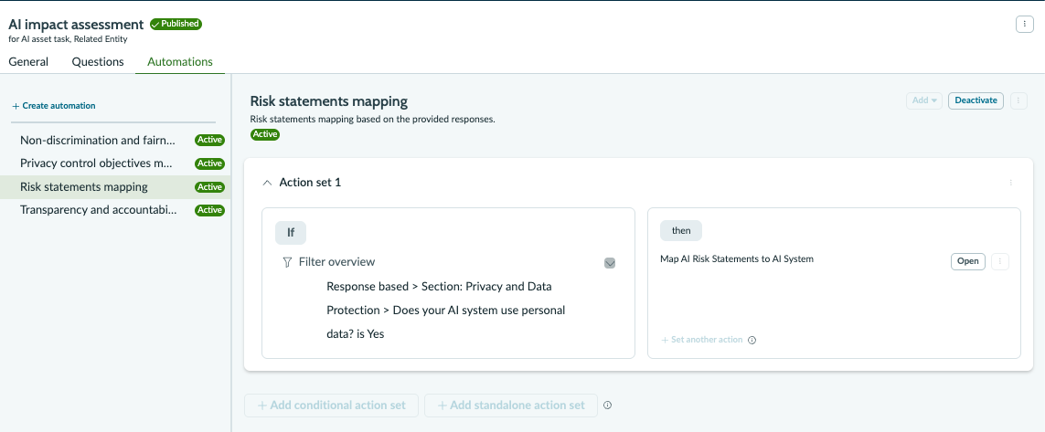 Risk statement mapping automation rule example