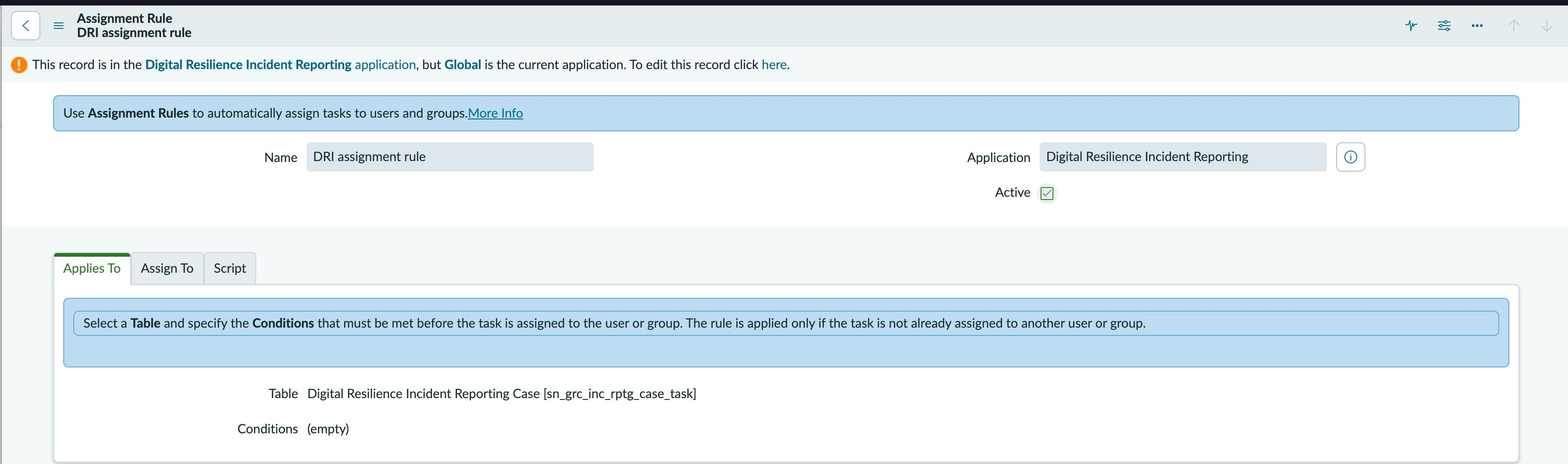 Assignment rules record.