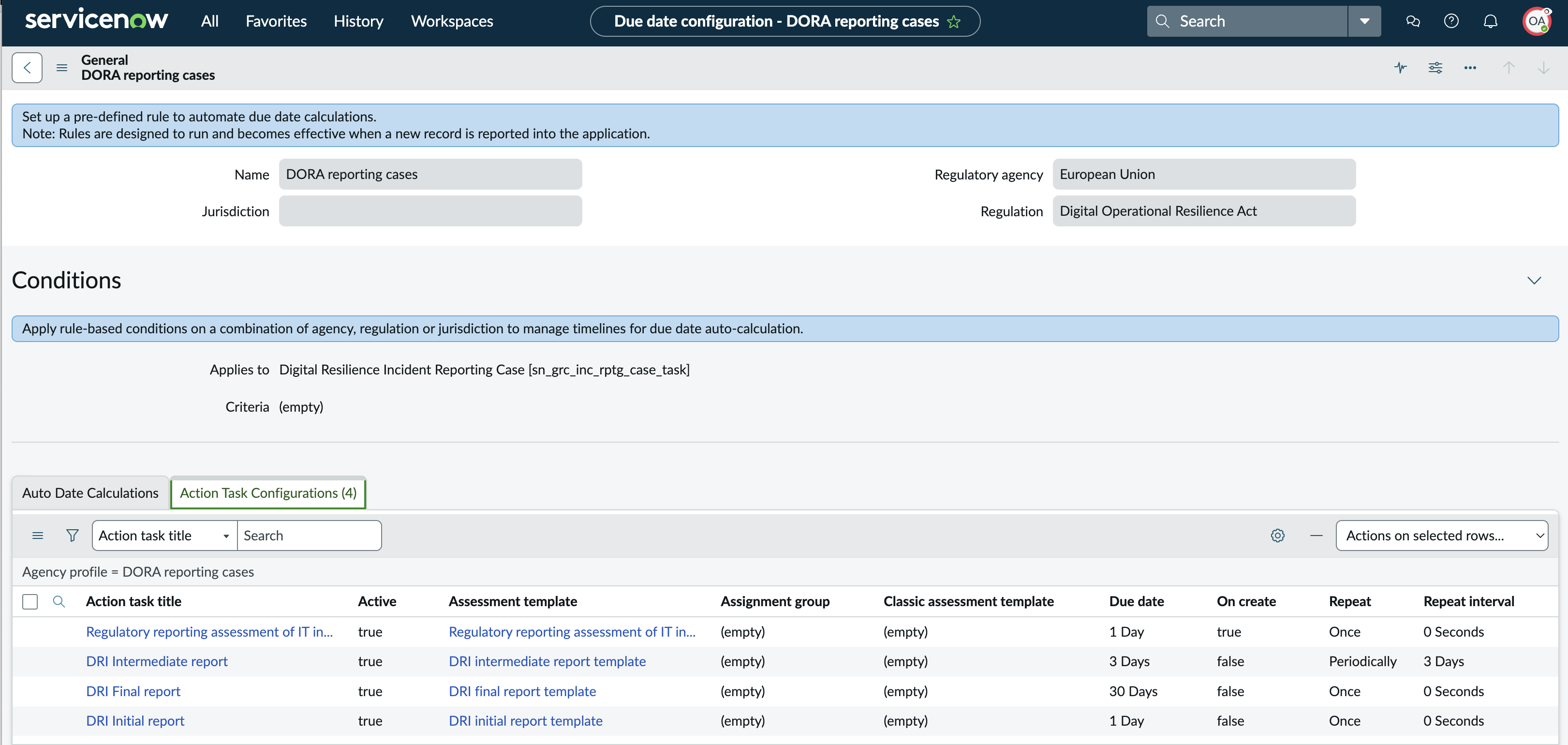 Smart Assessment template configurations. For the text description, refer to the text that precedes this image.