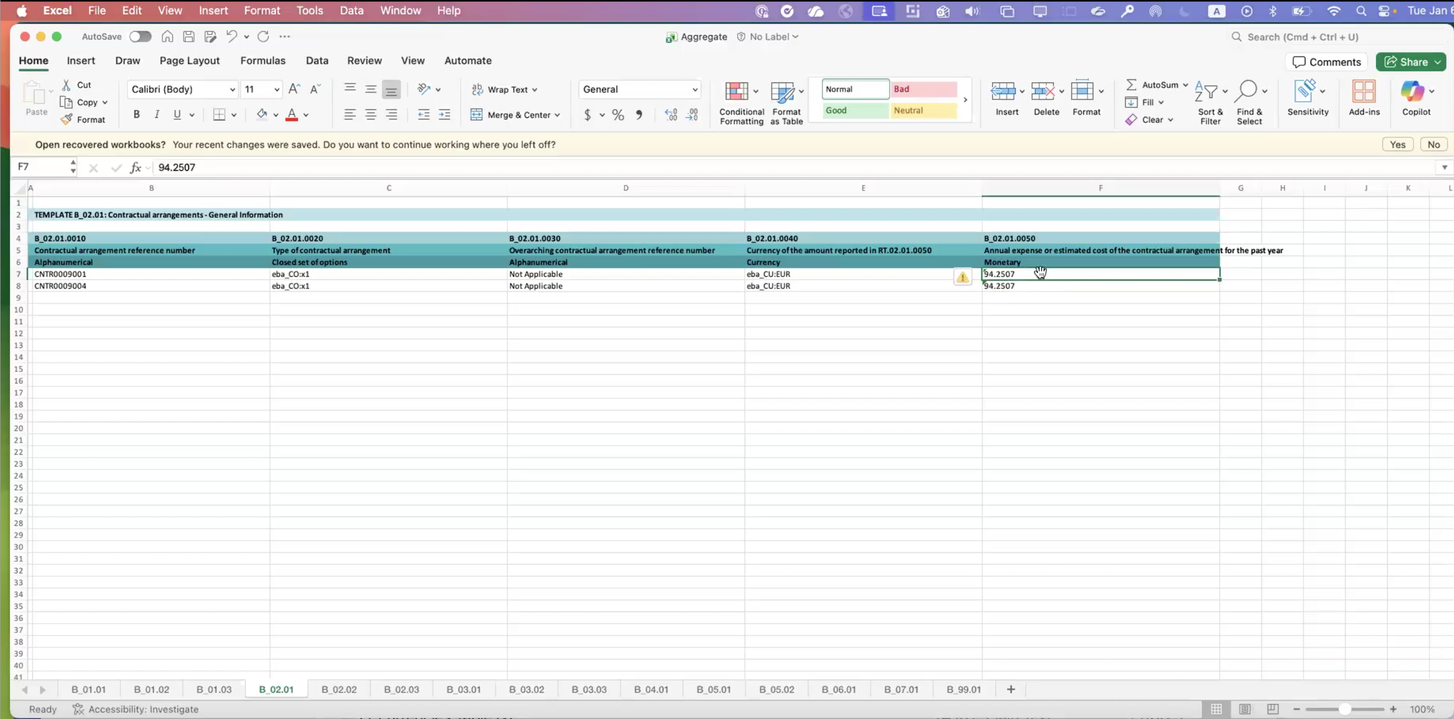 Downloaded report with expenses reported in local currencies.