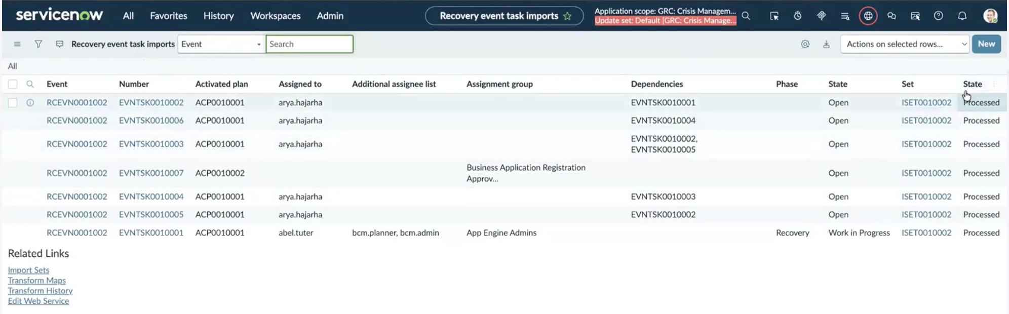 Data is populated in the import table and state is processed.