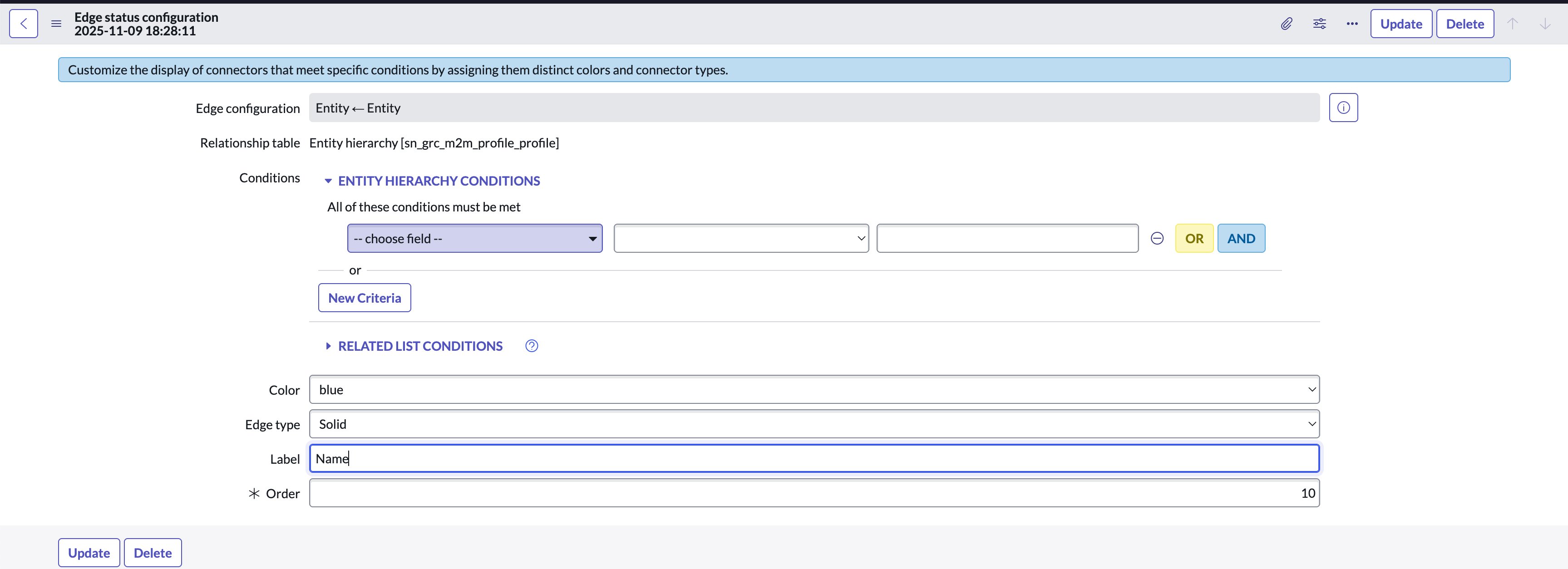 Edge status configuration example.