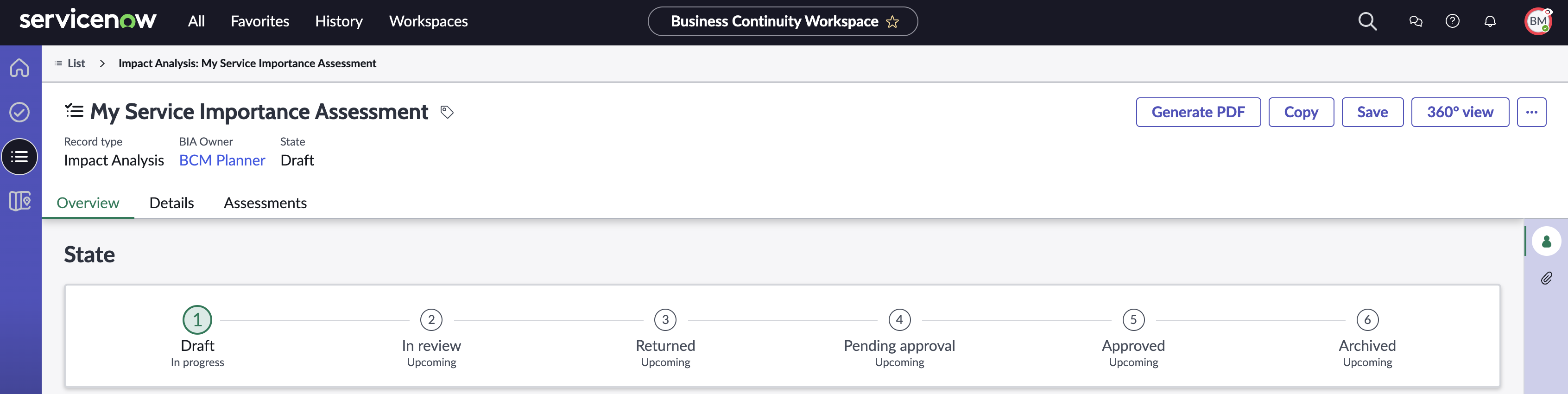360° view for a business impact analysis.