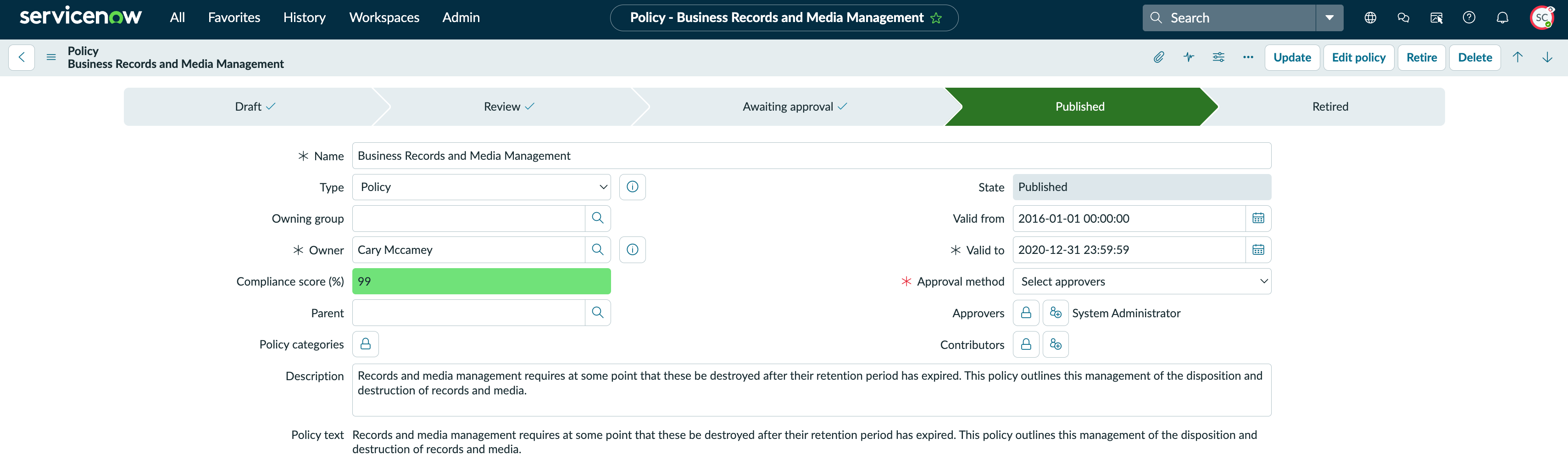 Published policy
