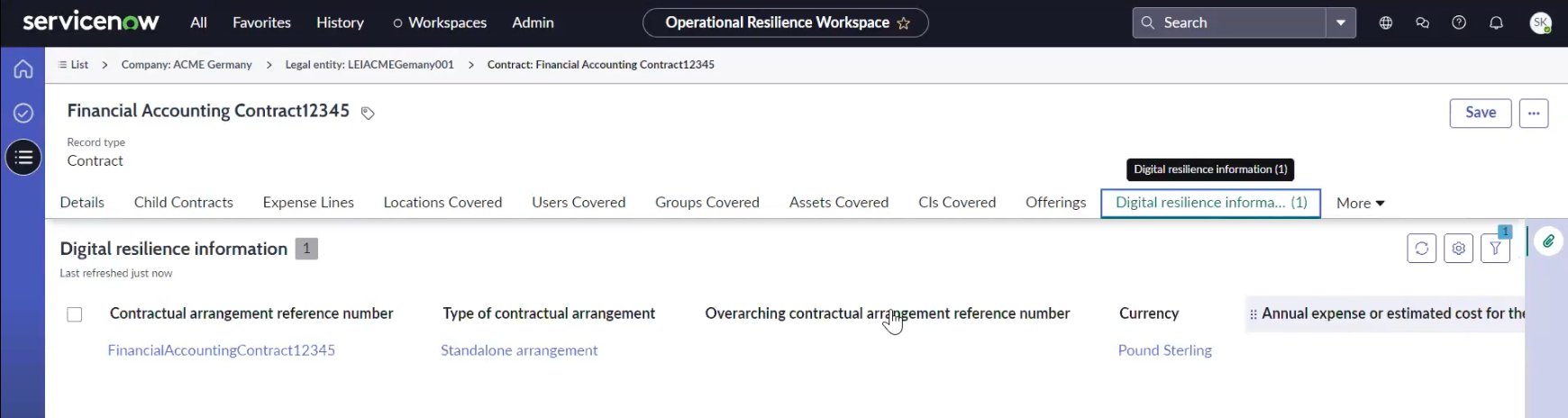 Resilience tab.