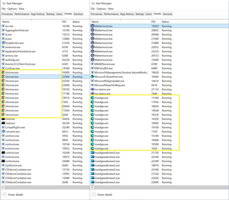 Fichiers exe Chrome et MS Edge.