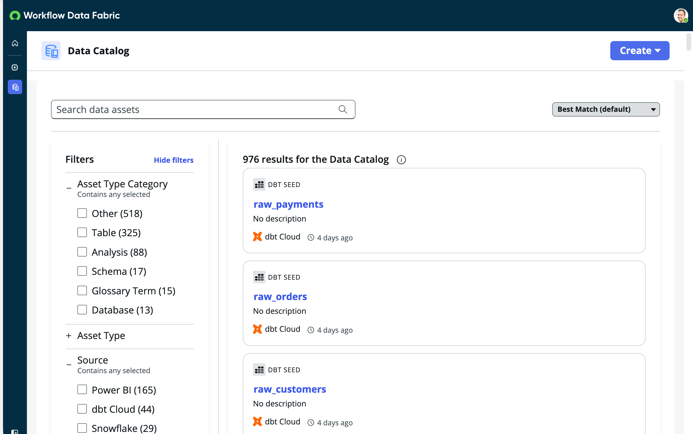 데이터 카탈로그의 데이터 자산 보기