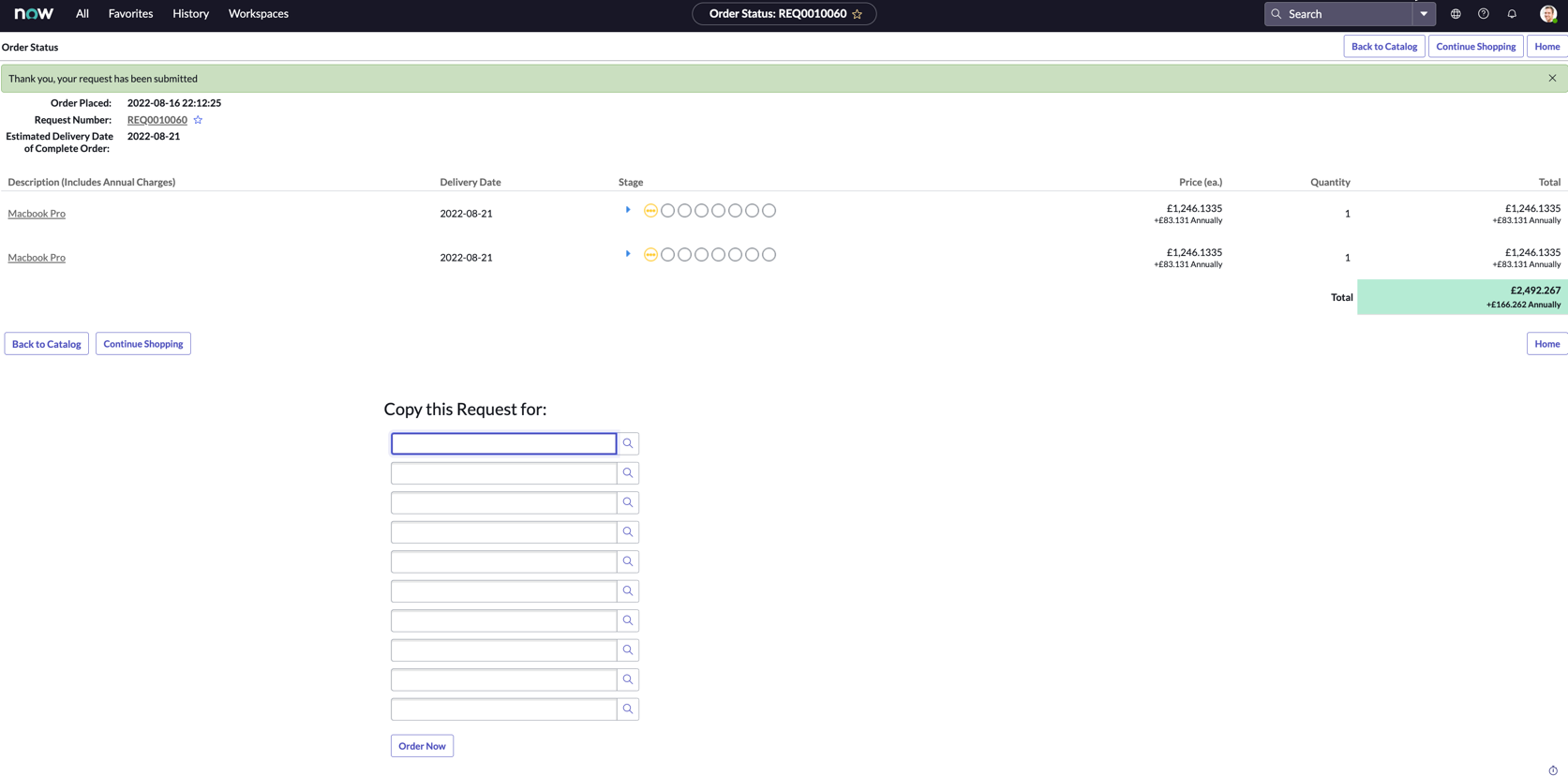 Cloning a request in the checkout page