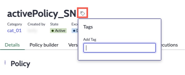 Policy dialog and tag icon.
