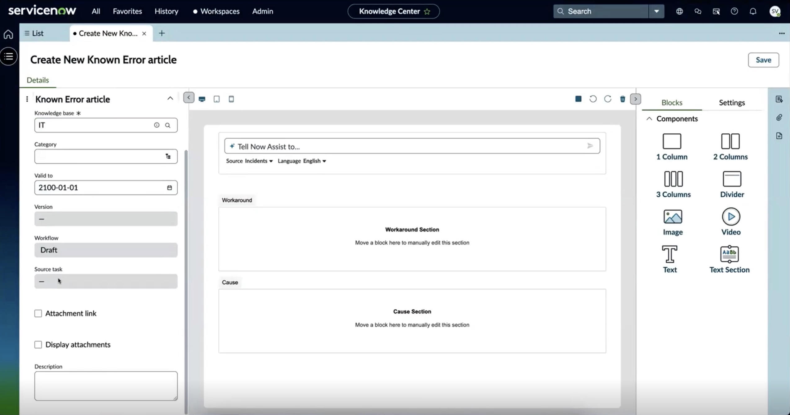 Article editor page.