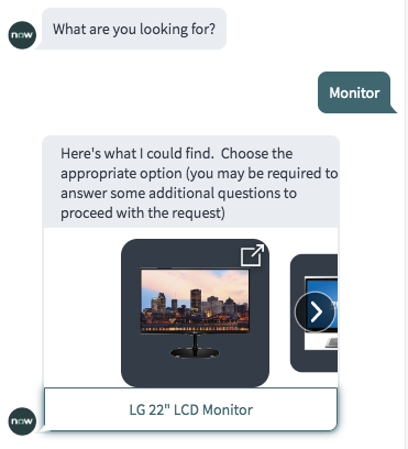 Submit a Request virtual agent chatbot dialogue.