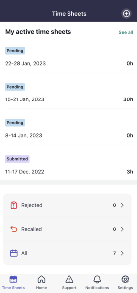 Mobile Time Sheets의 사용자 뷰