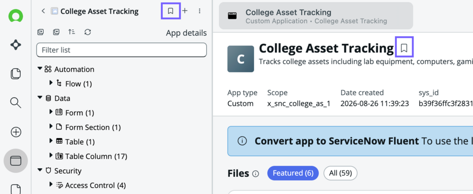 Bookmark apps, files, and lists