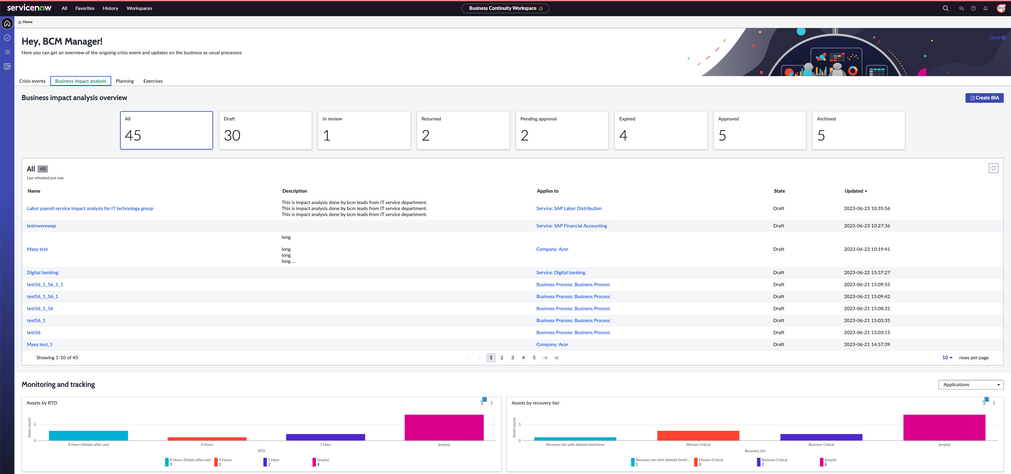Registerkarte „Business-Impact-Analyse“ auf der Homepage.