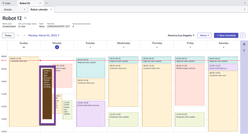 Instantané d’une carte d’événement de jour de maintenance planifiée acceptée sur le calendrier de robot.