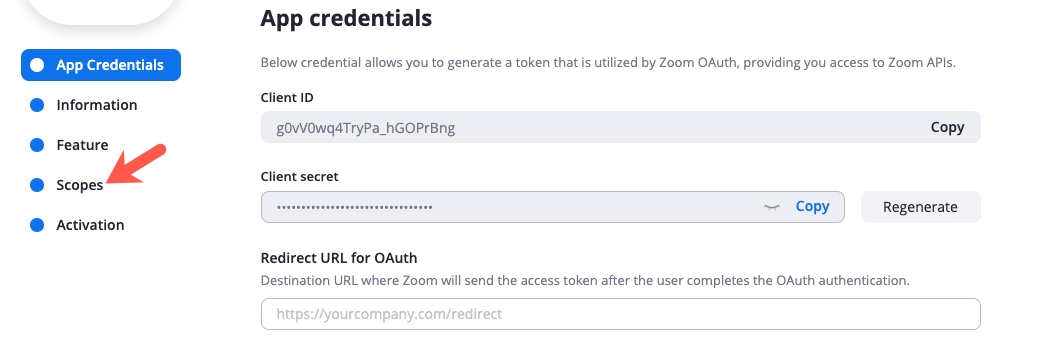 Option Périmètre dans l’écran de l’application connectée.